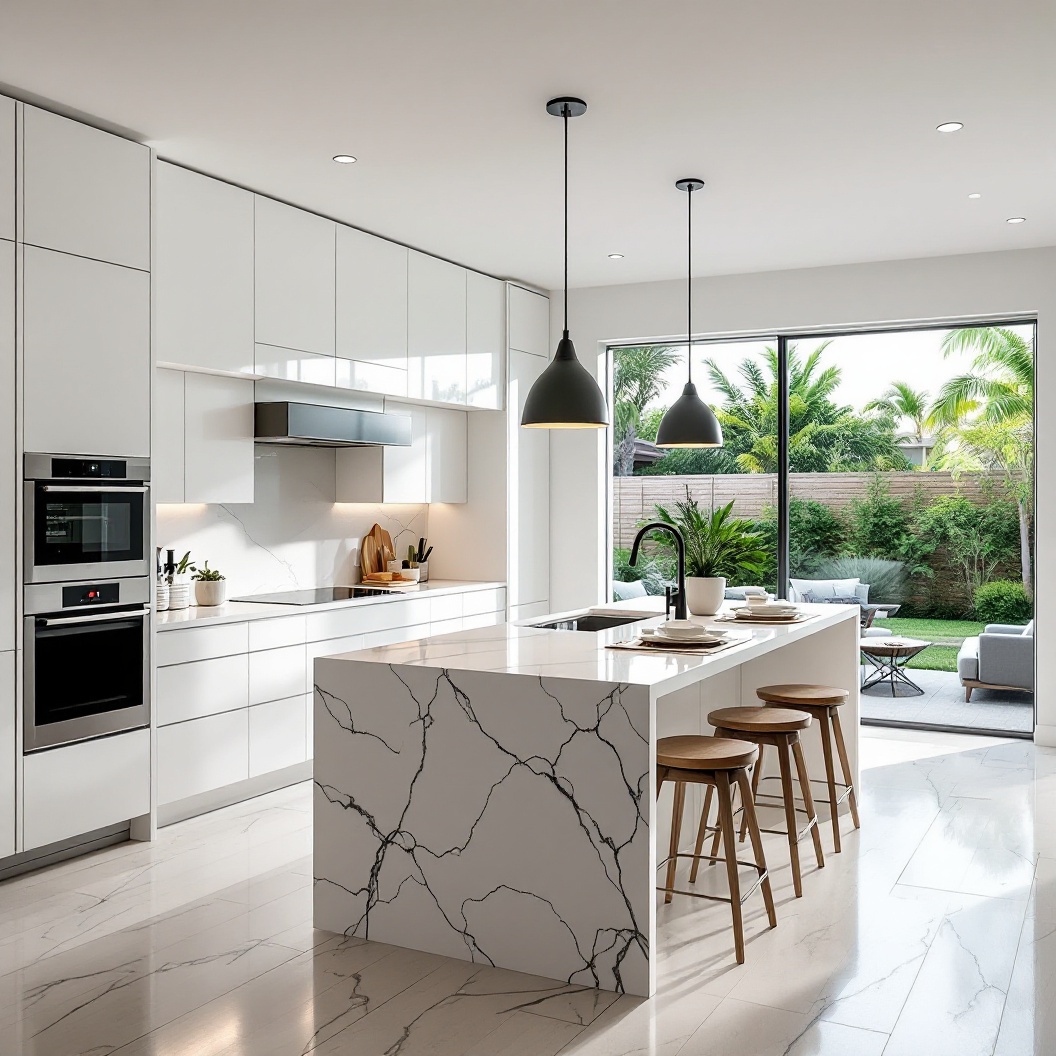 Luxury kitchen with marble island