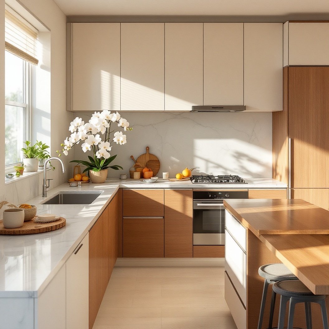 Bright custom kitchen with light-oak cabinetry